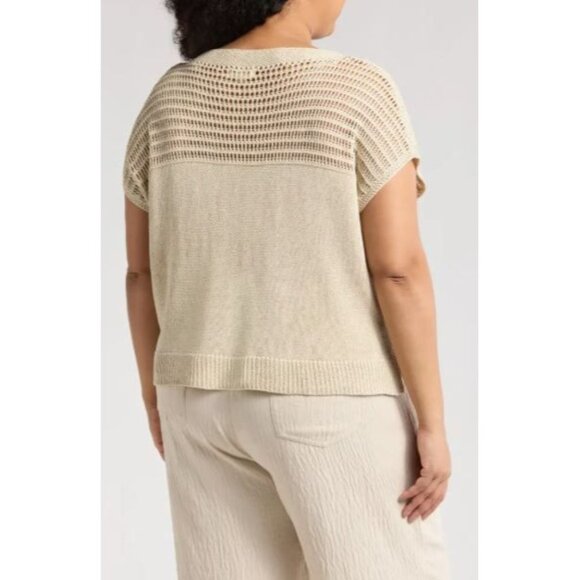 Max Studio Womens Plus Beige Knit Crew Neck Open Weave Dolman Sweater Sz 2X New - Picture 2 of 10